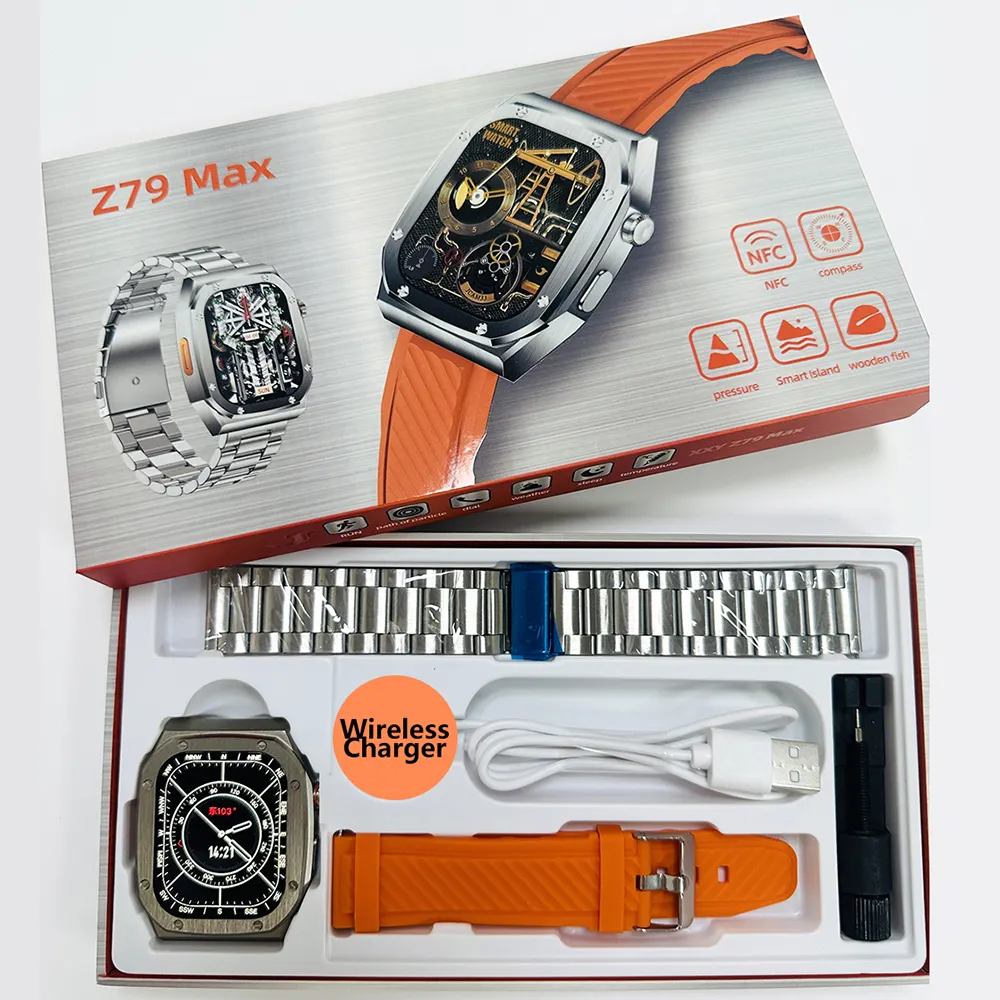 Z79Max Smart Watch Z79 Max Ultra Stainless Steel IP68 Waterproof Compass NFC GPS SOS Sports Smartwatch