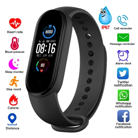 M6 Smart Bracelet Fitness Tracker Smartband Fitness Bracelet Heart Rate Sport Bluetooth Smart Watch for Women Men Black