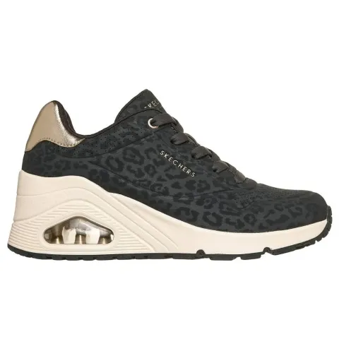 SKECHERS WOMENS UNO WEDGE SAFARI DAZE (177521-BLK)