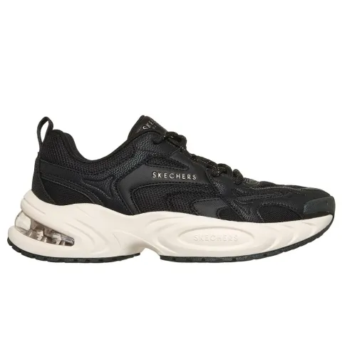SKECHERS UNO RYZE DURALEATHER OVERLAYS AND MESH LACE UP FASHION SNEAKER (177617-BLK)