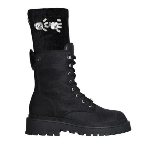LIU JO RUMI 05 - COMBAT ANKLE BOOT WITH REMOVABLE JEWEL SOCK (SF3071T001122222)