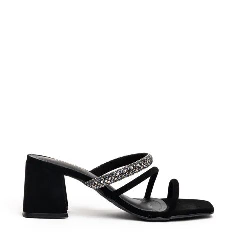 Via Marte Embellished Medium Block Heel Mule Sandals