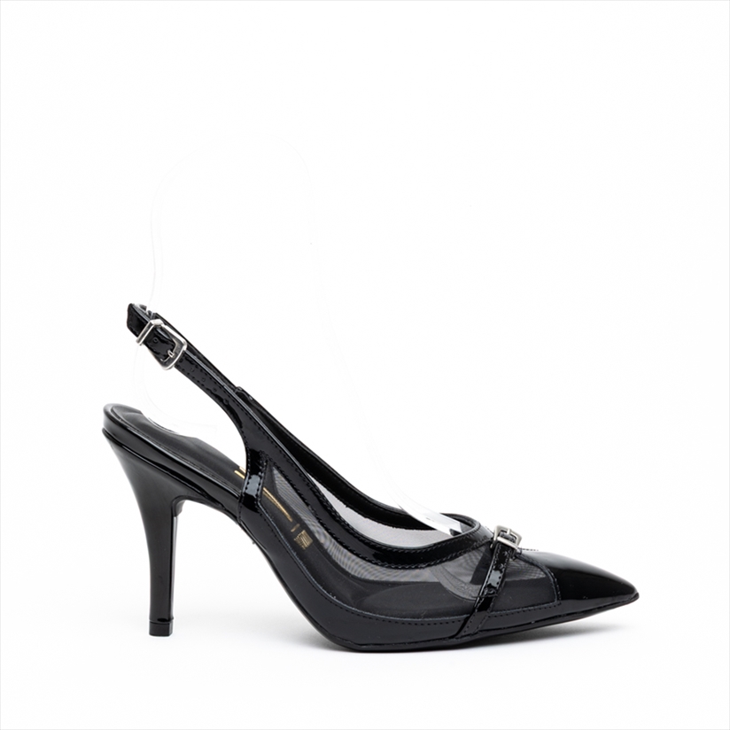 Vizzano Mesh Slingback Medium Stiletto Heel Pumps with Glossy Detail
