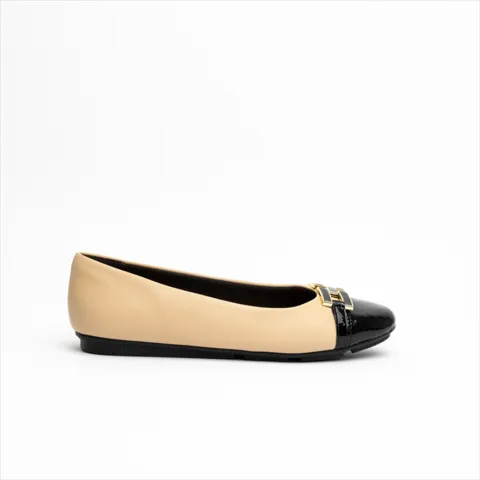 Piccadilly Elegant Contrast Ballerina Flat Pumps with Decorative Detail