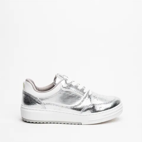 Via Marte Silver Toe Box Detail Flat Sneakers