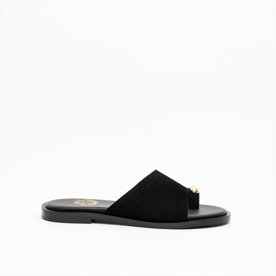 Athenais Premium Suede Slider Flat Sandals with Toe Loop