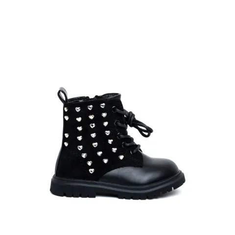 Miss Belgini Girls Boots with Shimmering Heart-Shaped Diamanté Studs