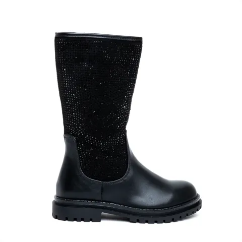 Miss Belgini Mid Calf Girls Boots with Rhinestones Embellishment