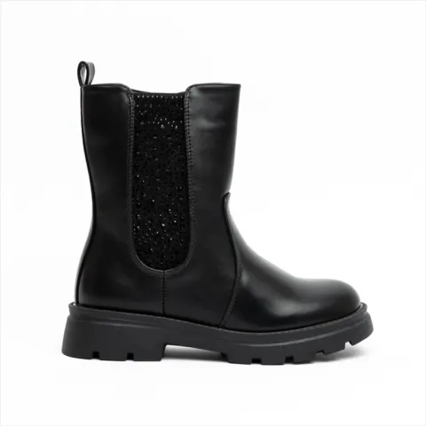 Miss Belgini Girls Mid Calf Chelsea Boots with Diamante Details on Side Panel