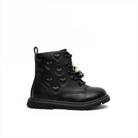 Miss Belgini Girls Boots with Heart Detail All Over and Charm on Laces