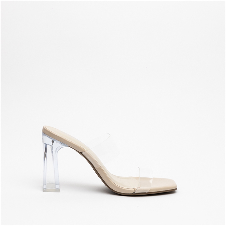 Via Marte Clear High Block Heel Mule Sandals