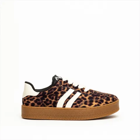 Via Marte Leopard Print Lace Up Flat Sneakers