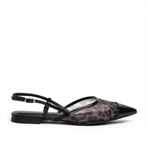 Via Marte Leopard Mesh Pointed Ballerina Flat Pumps