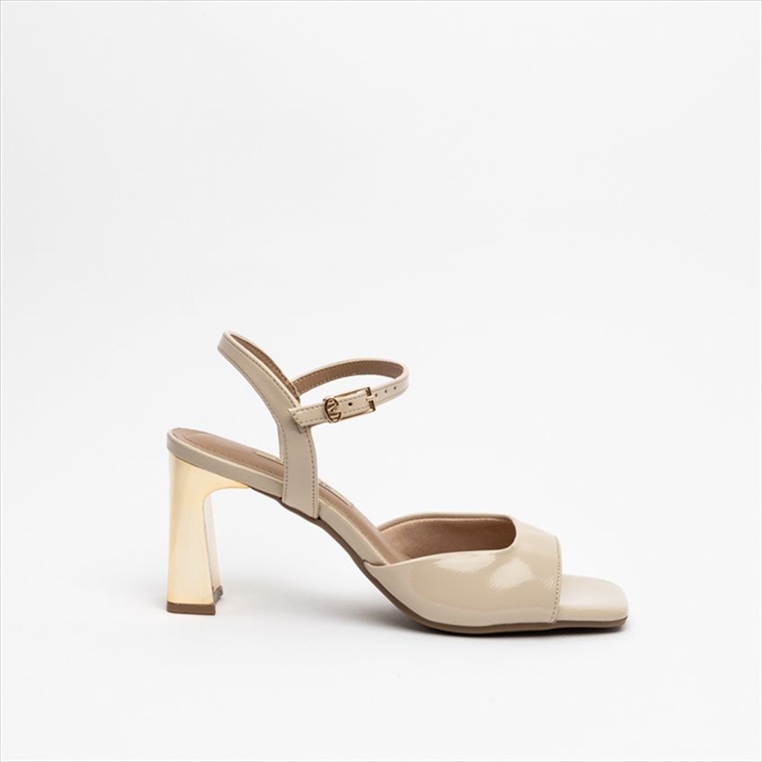Via Marte Ankle Strap Medium Heel Sandals with Metallic Heel