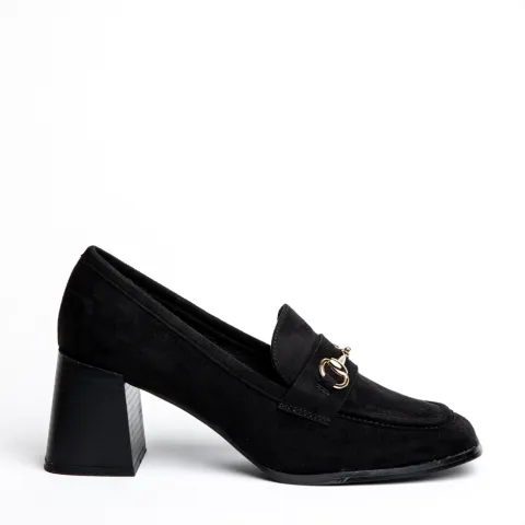 Miss Belgini high heeled loafer pumps with chain embellishment