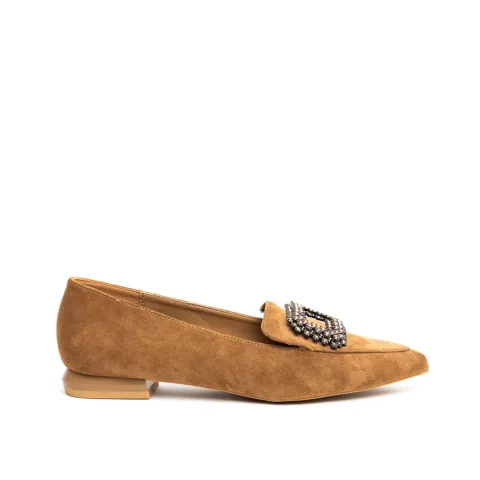 Mariella Burani Jewelled Buckle Moccasin Flat Pumps