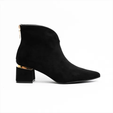Mariela Burani Pointed-Toe Low Heel Ankle Boots with Gold Heel Detail