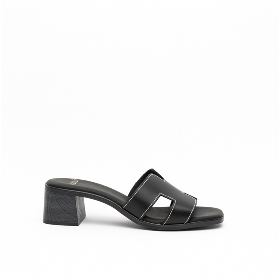 Nazeli Premium Cut Out Mule Low Block Heel Sandals