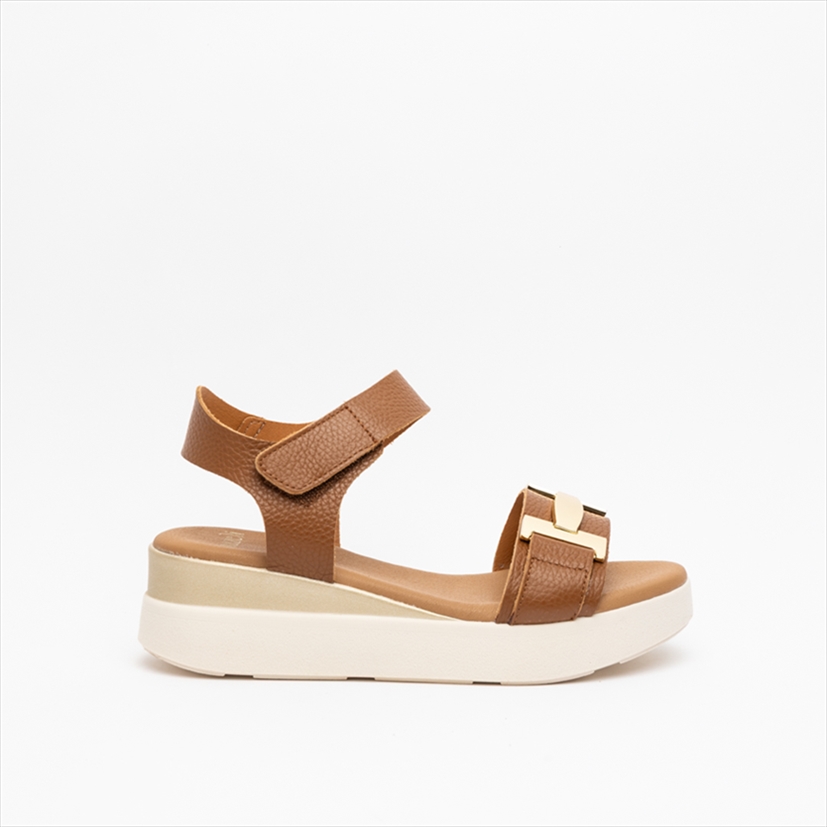 Nazeli Premium Medium Wedge Ankle Strap Sandals with Horsebit Chain