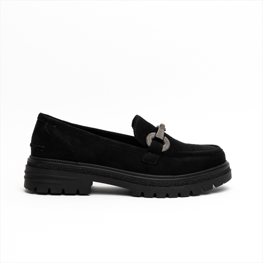 Miss Belgini Smooth Texture Loafers with Chain Detail