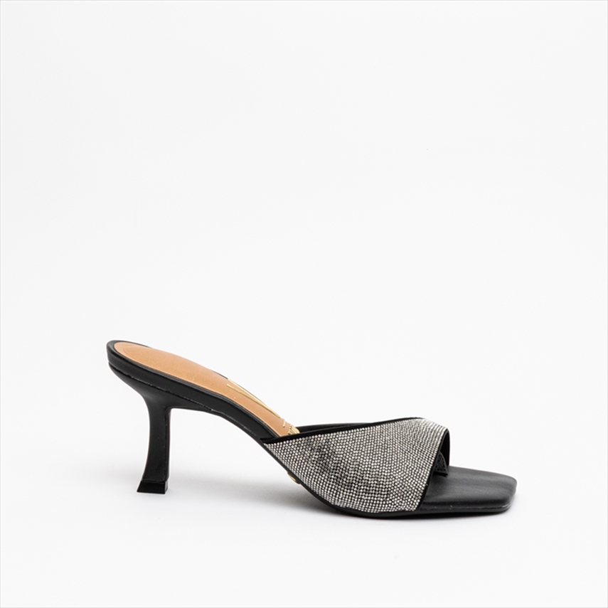 Vizzano Medium Mule Heel Diamante Sandals with Side Cut Out Detail