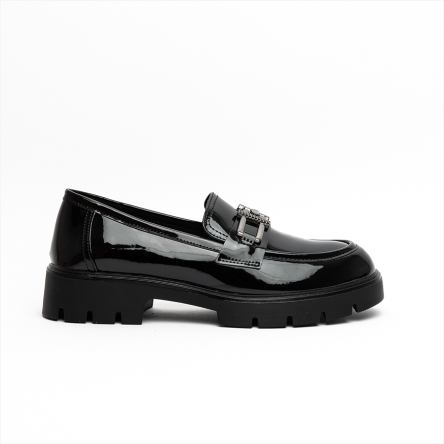 Miss Belgini Flatform Loafers with Statement Silver-Tone Buckle Detail