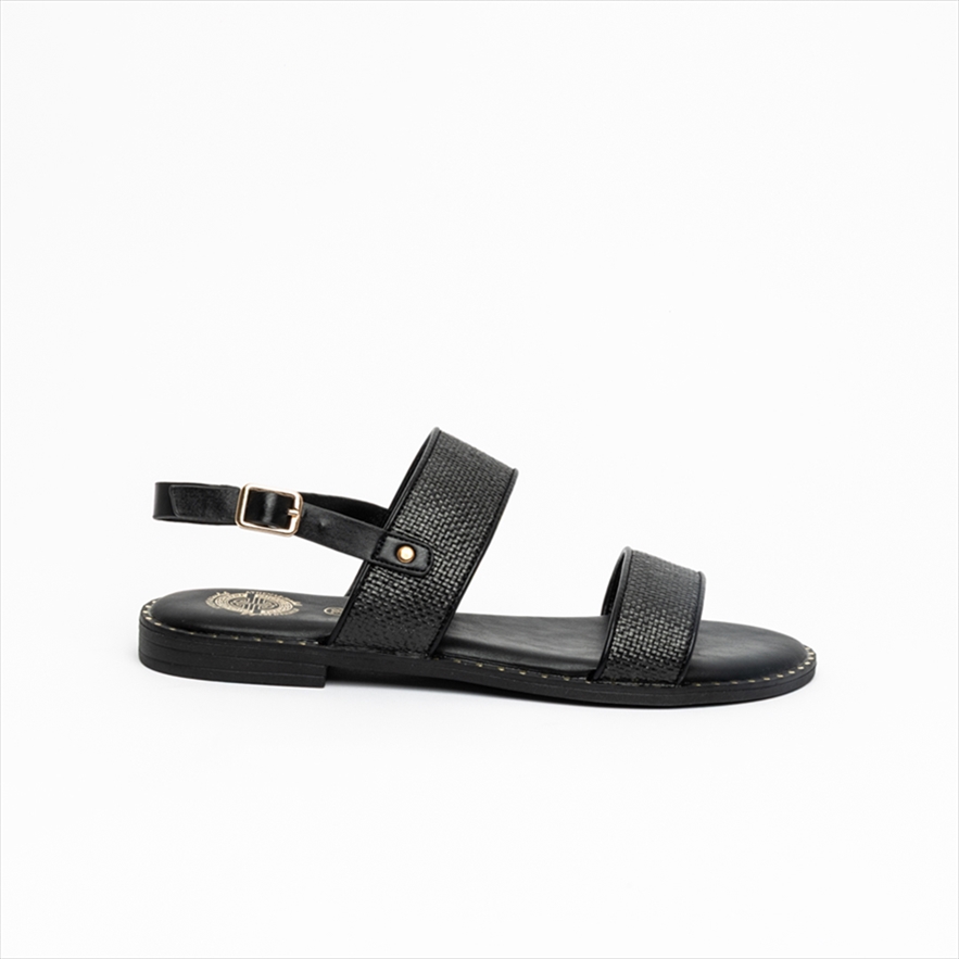 Athenais Raffia Ankle Strap Flat Sandals