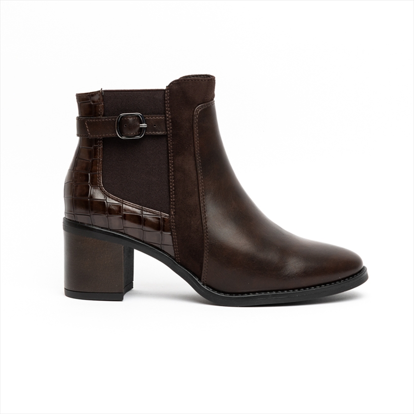 Miss Belgini Medium Block Heel Multi Texture Ankle Boots
