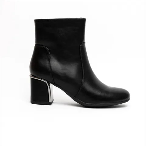 Miss Belgini Medium Block Heel Ankle Boots with Metallic Detail on Heel