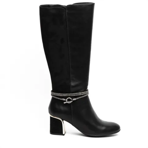 Miss Belgini Riding Medium Block Heel Boots with Jewellery Chain Ankle Strap