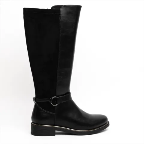 Miss Belgini Mid-Calf Riding Boots with Metallic Ring Ankle Strap