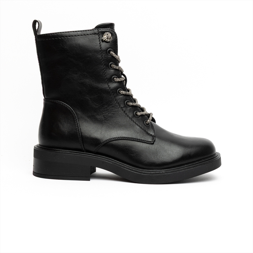 Miss Belgini Women Combat Ankle Boots with Rhinestone Laces