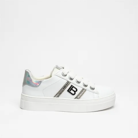 Laura Biagiotti Girls Sneakers with Metallic Details and Rhinestone Straps