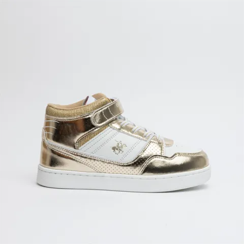 Beverly Hills Polo Club Girls Mid-Top Sneakers with Gold Details and Velcro Strap