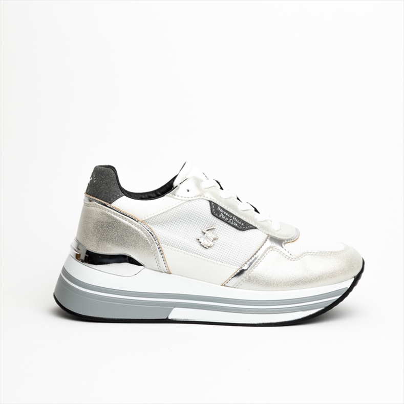 Beverly Hills Polo Club Womens Wedge Trainers with Metallic Silver Details