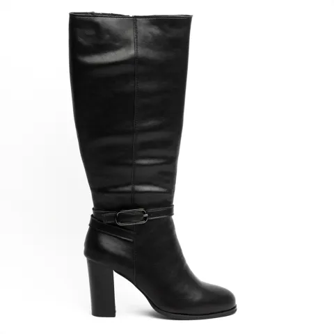 LIFE NYC Premium High Block Heel Boots with Buckle Detail
