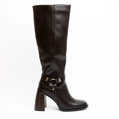 Miss Belgini Western Biker Inspired High Block Heel Knee High Boots