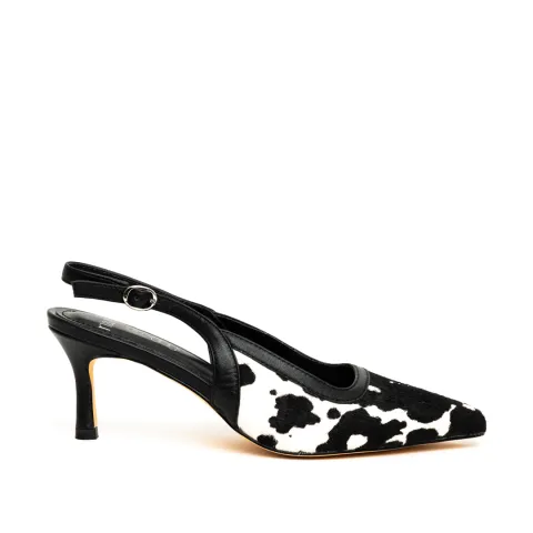 Nazeli Premium Cow Print Low Heel Slingback Pumps