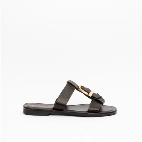 Miss Belgini Womens Statement Flat Sandals with Buckle Trim