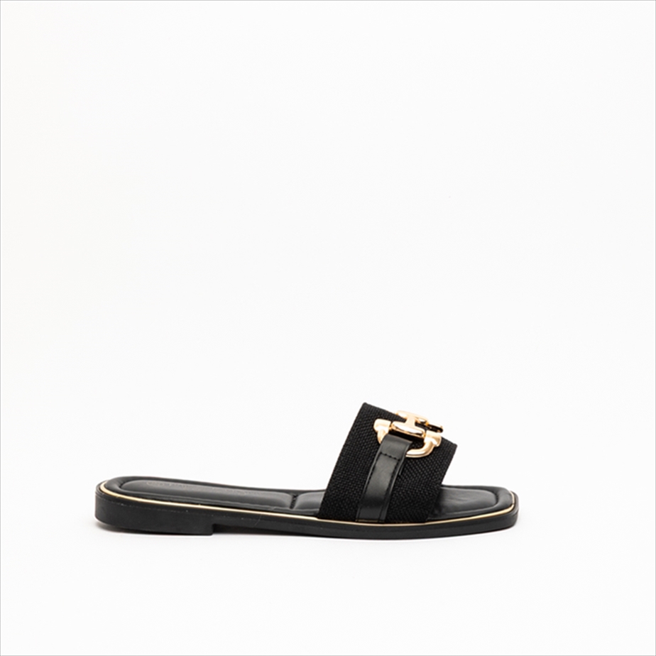 Miss Belgini Women Flat Slider Sandals with Horsebit Chain Detail
