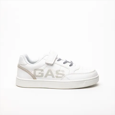 GAS Boys White Lace Up Velcro Logo Flat Sneakers