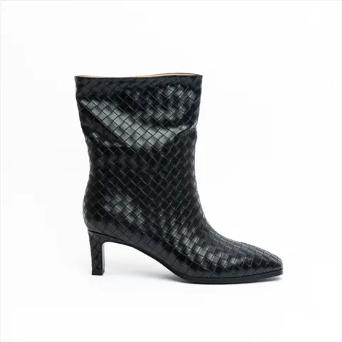 Miss Belgini Woven Textured Low Kitten Heel Ankle Boots