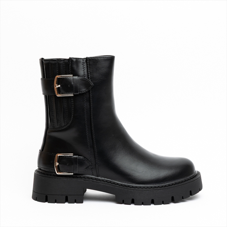 Miss Belgini PU Biker Flat Ankle Boots