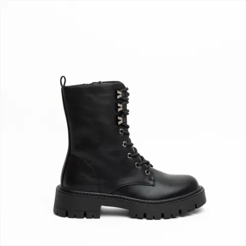Miss Belgini PU Combat Flat Ankle Boots