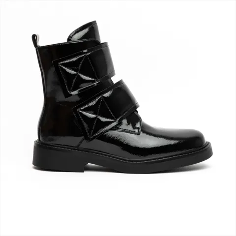 LIFE NYC Premium Glossy Ankle Boots with Wraparound Straps