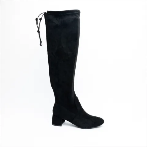 Miss Belgini Low Block Heel Knee High Boots with Ties at the Back
