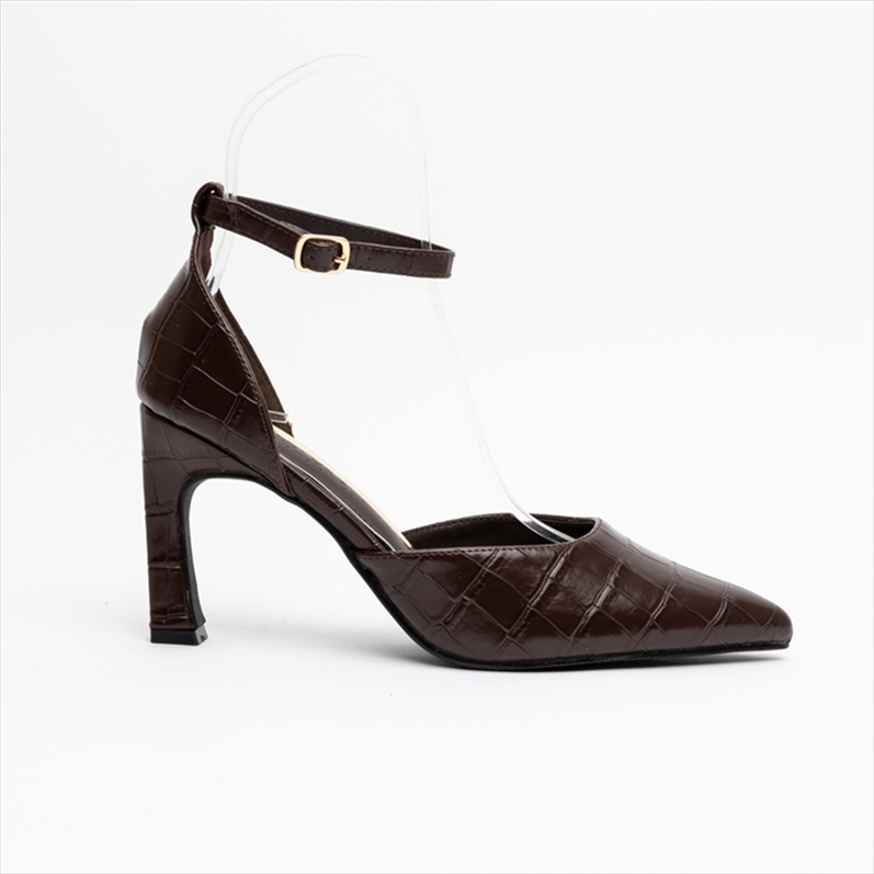 Miss Belgini Ankle Strap Croc Effect High Flare Heel Pumps
