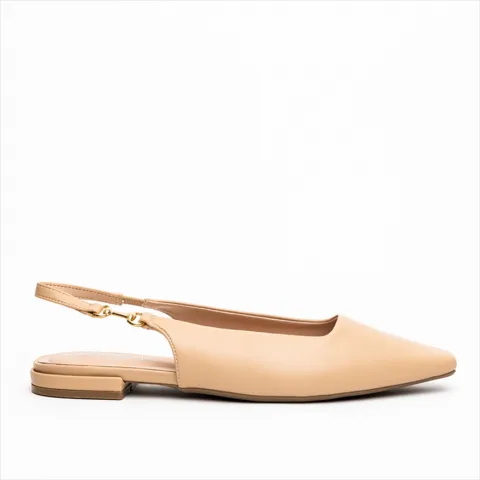 Miss Belgini Flat Slingback Pumps with Gold Hardware Detail