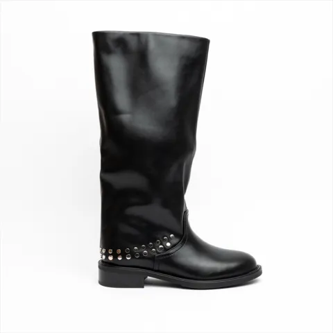 Miss Belgini Mid Calf Western Biker Inspired Flat Boots