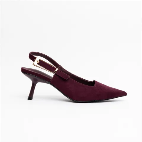 Miss Belgini Suede Effect Low Kitten Heel Slingback Pumps with Buckle Detail